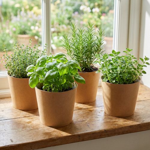 Pflanzgefäss aus Kraftpapier mit Pflanzfolie Ø15cm H13cm Natur Braun 4 Stück | Floristik24.ch
