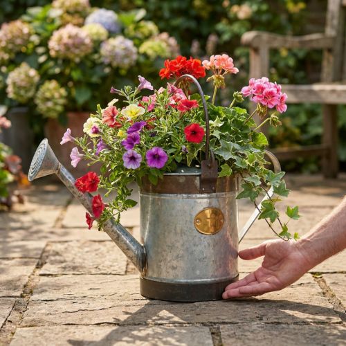 Retro Metall-Giesskanne 58x23x32cm, Vintage-Pflanzgefäss für Innen und Aussen, Grau-Braun | Floristik24.ch