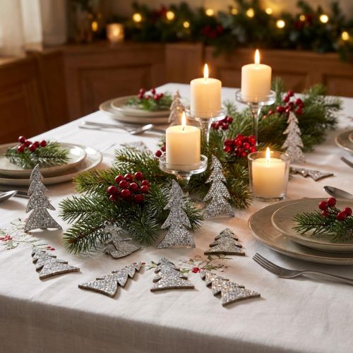 Glitzernder Streutannenbaum aus Holz 4cm Silber 48 Stück | Floristik24.ch