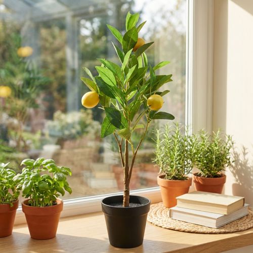 Artikel Künstlicher Zitronenbaum im Topf aus Kunststoff H58cm für Innen- und Aussendekoration