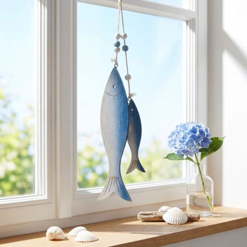 Holzfische zum Aufhängen Blau-Weiss 11,5/20 cm 2er-Set | Floristik24.ch