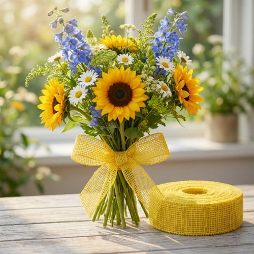 Juteband Gelb 5cm x 40m – Dekoband aus Jute für kreative Tisch- und Geschenkdekoration | Floristik24.ch