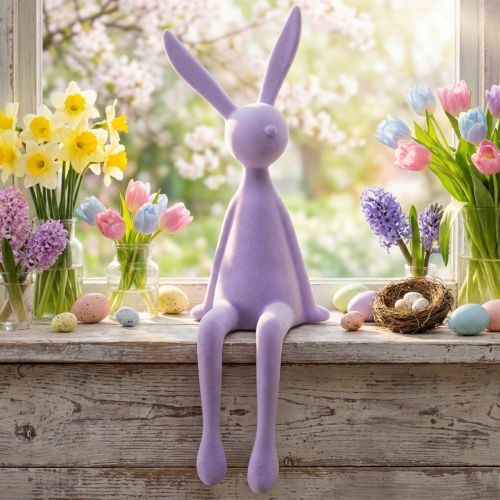 Kantenhocker Hase sitzend beflockt Kunststein Deko 56cm Flieder Innenbereich | Floristik24.ch