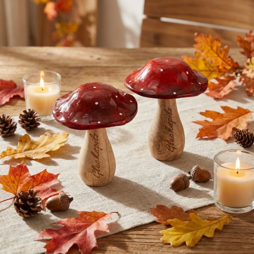 Deko-Fliegenpilz aus Holz Ø13cm H16cm, Rot-Weiss, Tischdekoration Herbst, 2er-Set | Floristik24.ch