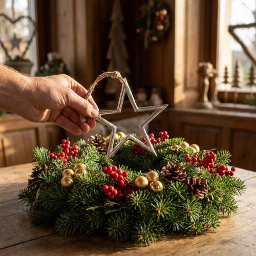 Weihnachtsstern-Anhänger aus Metall mit Jutekordel, Silberfarben, B15,5 x H14,5 cm | Floristik24.ch
