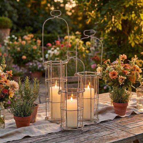 Laternen-Set Metall und Glas Ø8,5cm H23/18,5/14,5cm 3-teilig Braun/Grau | Floristik24.ch