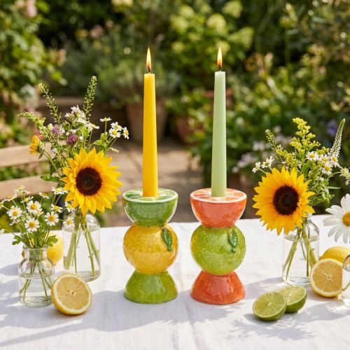 Artikel Keramische Kerzenhalter Zitrusfrüchte H10,5cm 2er-Set