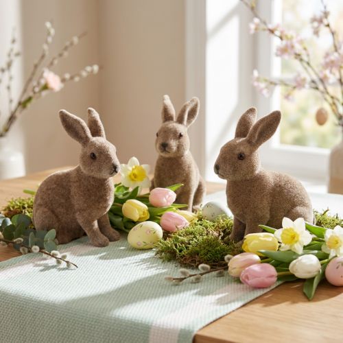 Dekofigur Hase Braun Beflockt Kunststoff 14cm 4 Stück | Floristik24.ch