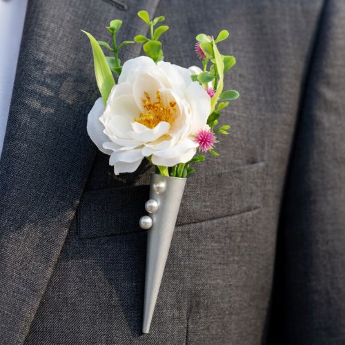 Hochzeitsanstecker mit Magnet, 7cm, matt Silber, Kunststoff und Metall | Floristik24.ch