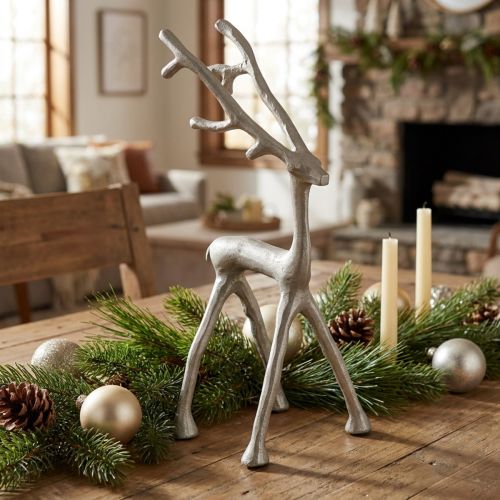Rentier Dekofigur aus Metall in Grau-Beige, H 27,5 cm | Floristik24.ch
