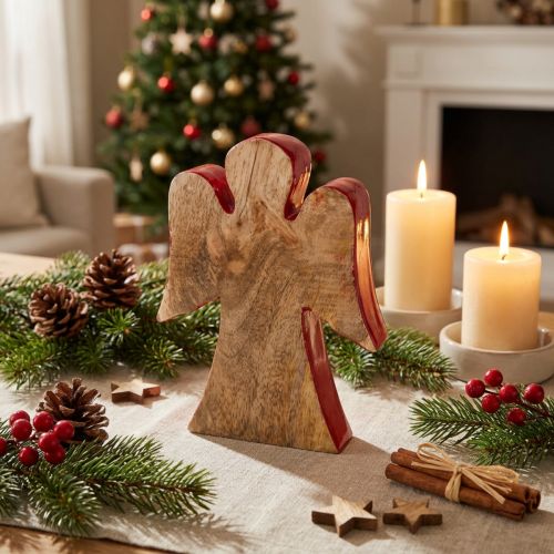 Engelsfigur aus Mango-Holz 15cm Natur-Rot für saisonale Dekoration | Floristik24.ch