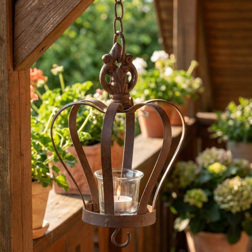Metall-Dekokrone mit Haken Rostbraun Ø11cm H17cm zum Aufhängen | Floristik24.ch