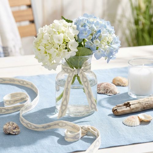Dekoband Baumwolle Creme Blau Taue 15mm 20m | Floristik24.ch