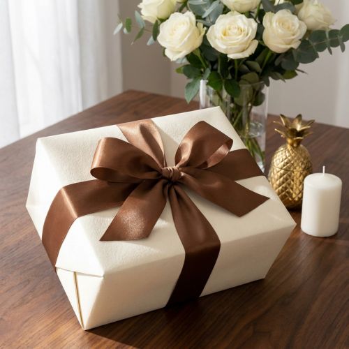Artikel Satinstoff Geschenkband und Dekorationsband Braun 40mm x 50m für DIY und Tischdeko