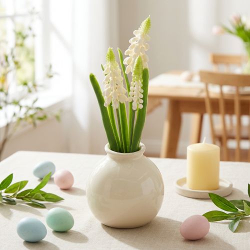 Artikel Hyazinthen Kunstblumen in Keramikvase 20cm Weiss