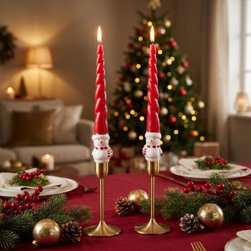 Artikel Spitzkerzen Schneemann Paraffin Weihnachtskerzen Rot 26cm 2 Stück