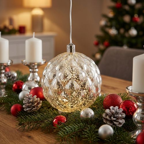 Kunststoff-Leuchtkugel Silber Ø15cm mit Warmweiss-LED und Befestigungsschlaufe | Floristik24.ch