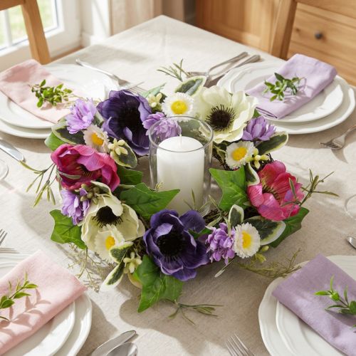 Artikel Kunstblumenkranz Anemonen und Margeriten Lila Weiss ca. 25 cm