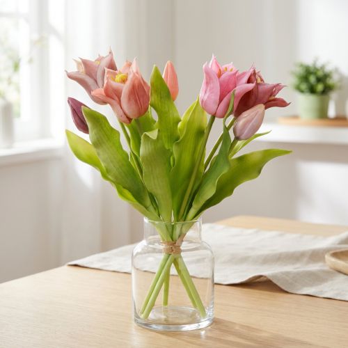 Künstliche Tulpen Kronentulpen Lila Rosa 7er Bund 34cm | Floristik24.ch