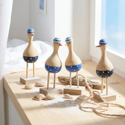 Maritime Holz-Dekofiguren Möwen Blau Dunkelblau 6er Set Höhe 14 cm | Floristik24.ch