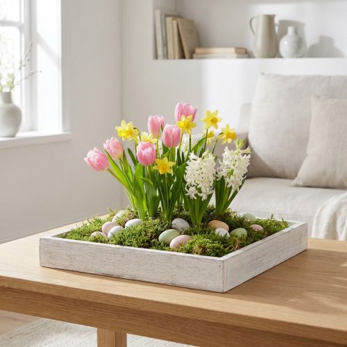 Deko-Tablett Holz Weiss 19x19 cm Vintage 2er-Set