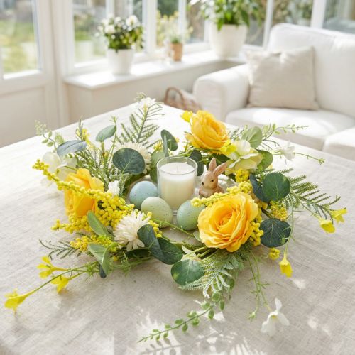 Künstlicher Blumenkranz mit gelben Ranunkeln und weissen Astern, Ø 42 cm | Floristik24.ch
