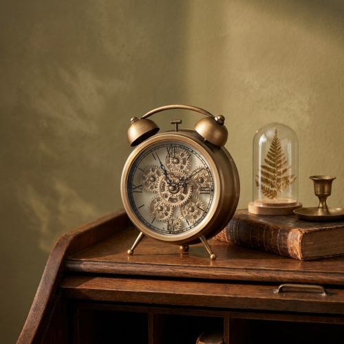 Steampunk Tischuhr aus Metall und Kunststoff, Bronze, 23x8x29,5cm, mit römischen Zahlen | Floristik24.ch