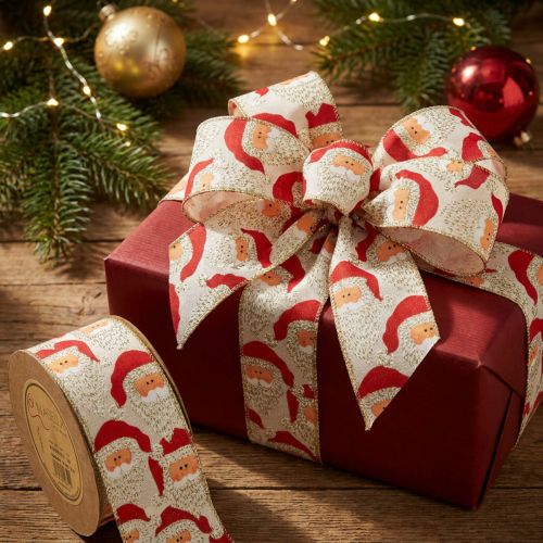 Artikel Dekoband aus Polyester mit Nikolaus-Motiv 60mm x 10m Rot-Weiss