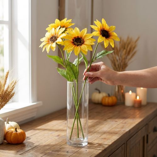 Künstliche Sonnenblumen aus Seidenstoff 79cm Gelb 3er Set | Floristik24.ch