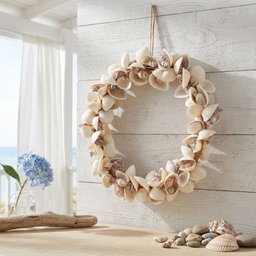 Artikel Muschelkranz aus Bambus und Muscheln Ø33cm, Beige, Hängedeko für innen und aussen