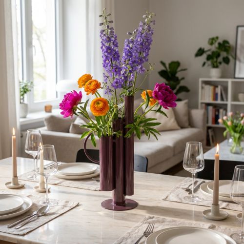 Metallvase Schlank Modern 31cm Bordeauxrot für Tischdeko | Floristik24.ch