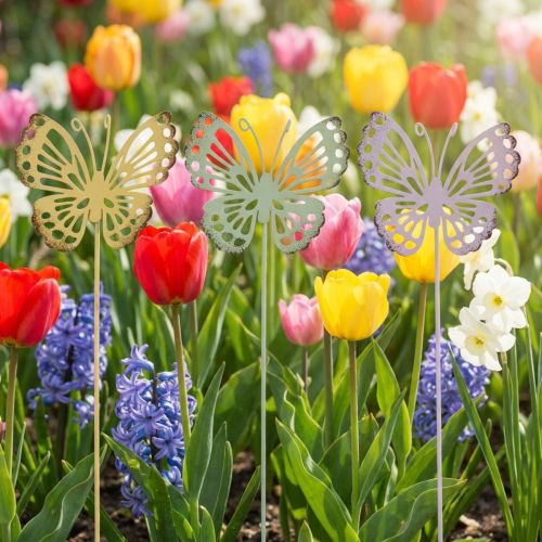 Gartenstecker Schmetterling Metall Pastellfarben 25cm 6-teilig | Floristik24.ch