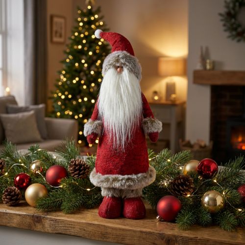Deko-Weihnachtsmann stehend 41cm Rot mit Kunstfell | Floristik24.ch