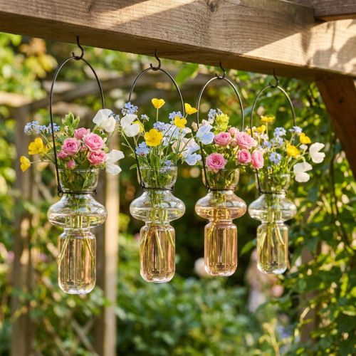 Mini Glasvasen hängend aus Glas und Metallbügel H10,5cm durchsichtig 4 Stück | Floristik24.ch