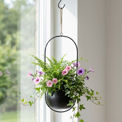 Blumenampel aus Metall, Hängeampel, Zink, Schwarz, Ø15 cm, für Innen und Aussen | Floristik24.ch