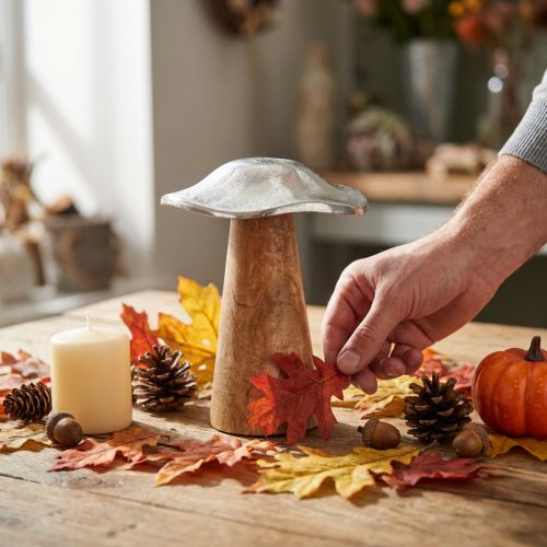 Tischdekoration Deko-Pilz Holz Metall Silber H14cm | Floristik24.ch