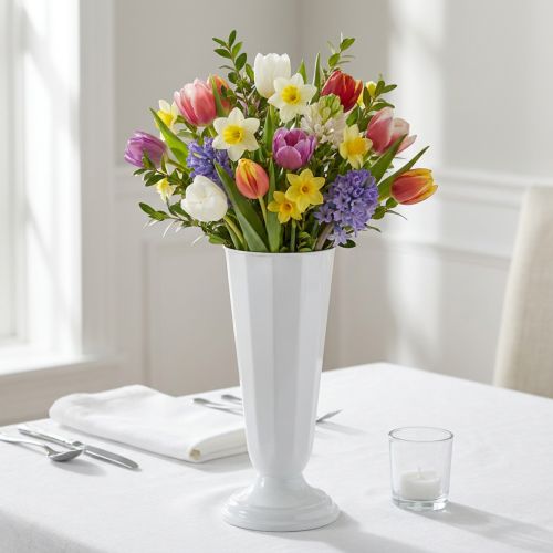Einstellvase aus Kunststoff, Weiss, Ø13–20cm, H30–47cm, mit abnehmbarem Fuss | Floristik24.ch