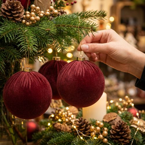 Artikel Weihnachtskugeln Weinrot Samtoptik 15 cm 3er-Set