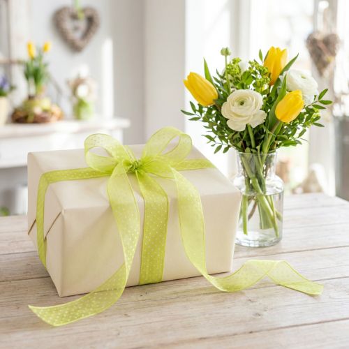 Geschenkband Polyester 1,5 cm x 20 m Grün mit Punkten für dekorative Verpackungen | Floristik24.ch