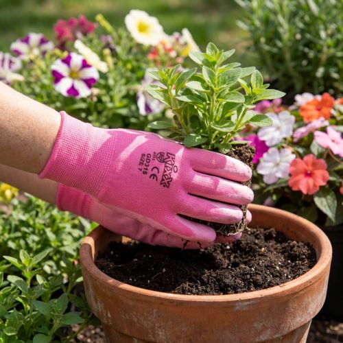 Artikel Kixx Gartenhandschuhe Nylon PU-beschichtet Grösse 7 Rosa/Pink