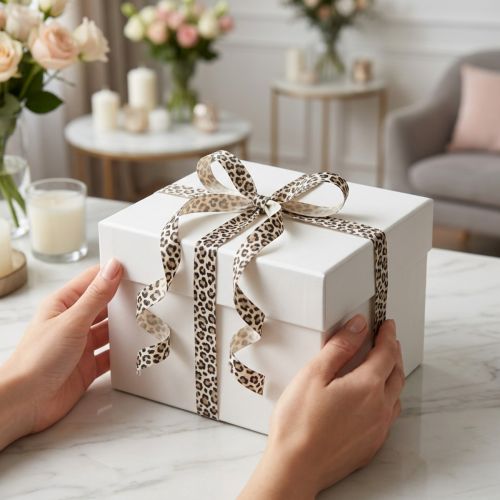 Artikel Geschenkband aus Baumwolle mit Leopardenmuster 10mm 100m für Dekoration und Geschenkverpackung