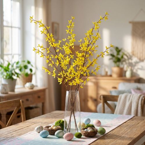 Künstliche Forsythien Dekozweige Gelb 138cm aus Kunststoff und Metall | Floristik24.ch