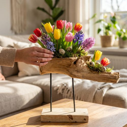 Wurzelschale aus Holz auf Metallständer Natur H38cm | Floristik24.ch