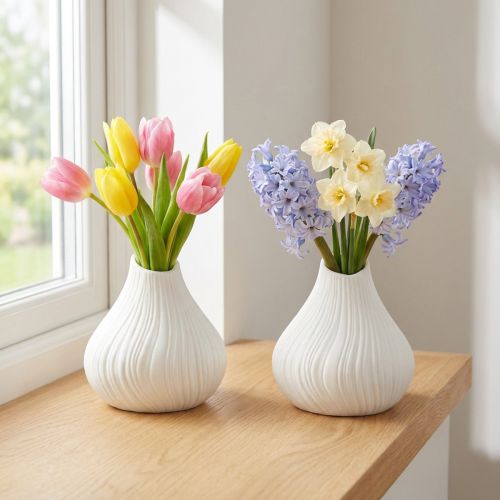Artikel Keramik Blumenvase Zwiebelform Weiss Ø13cm H13,5cm 2er-Set