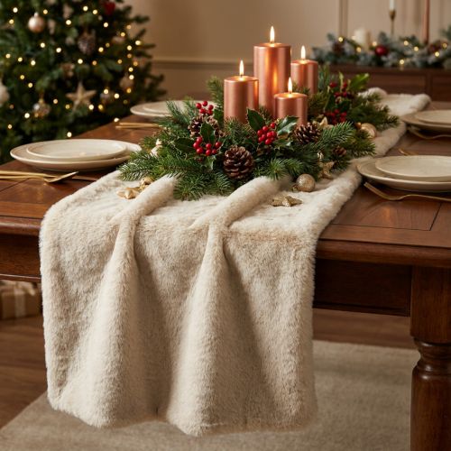 Tischläufer Kunstfell Beige 15×200cm – Tischband für Winter- und Weihnachtsdeko | Floristik24.ch