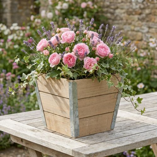 Artikel Holz-Blumenkasten Übertopf Shabby Chic Beige 19x19x15,5 cm für Innen und Aussen
