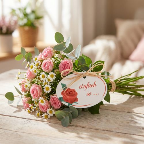 Selbstklebende Kunststoffetiketten „Einfach so“ mit Rosenmotiv, 3x5cm, 250 Stück | Floristik24.ch