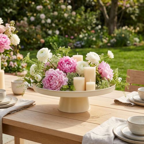 Dekotablett Metall rund Creme 30 cm mit Fuss | Floristik24.ch