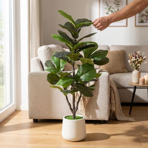 Artikel Künstliche Ficus lyrata 120 cm aus Kunststoff und Textil, grün