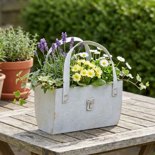 Metalltasche mit Henkel 28 cm, mattgrau, für Innen- und Aussenbereich | Floristik24.ch